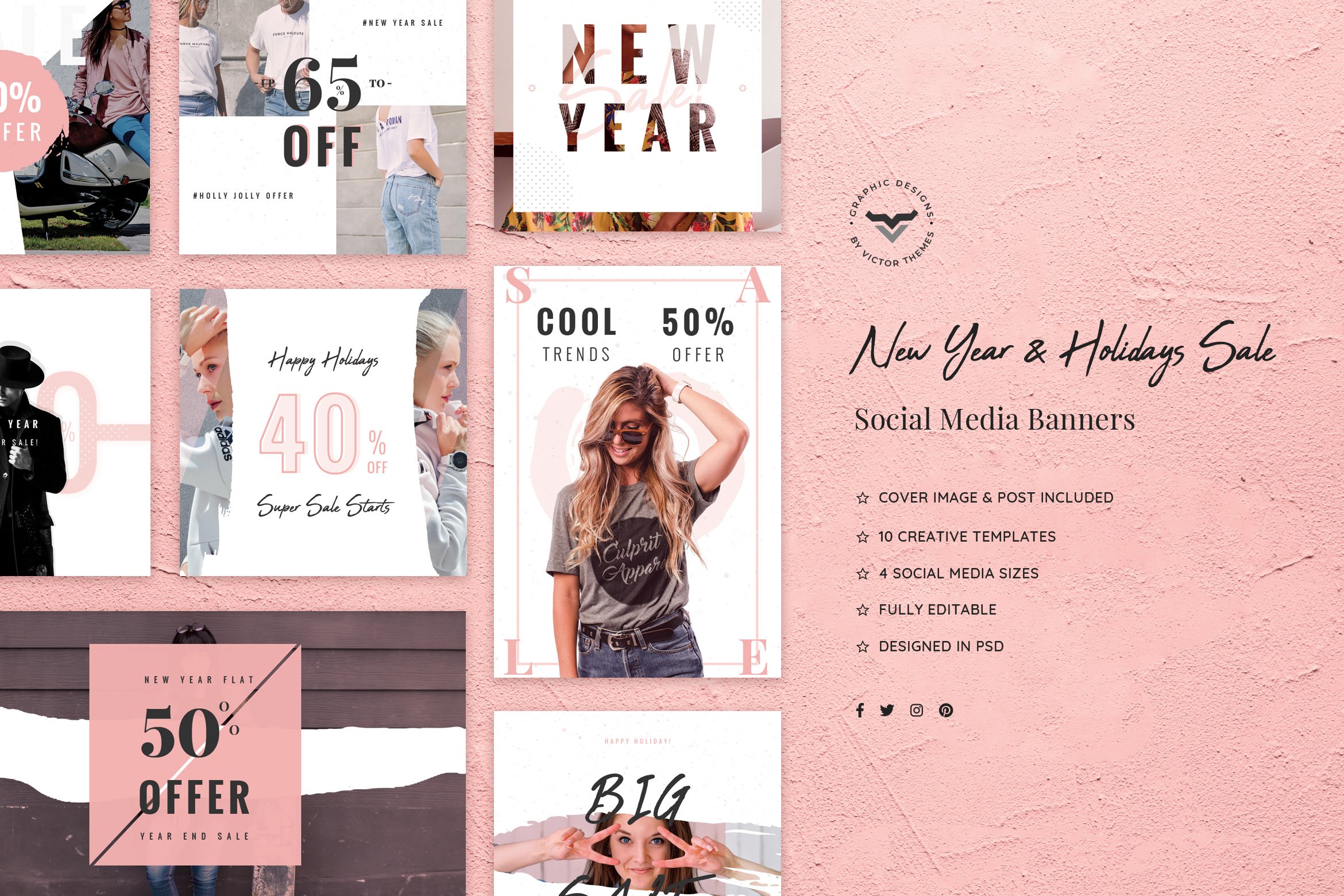 New Year and Holidays Sales Social Media Pack