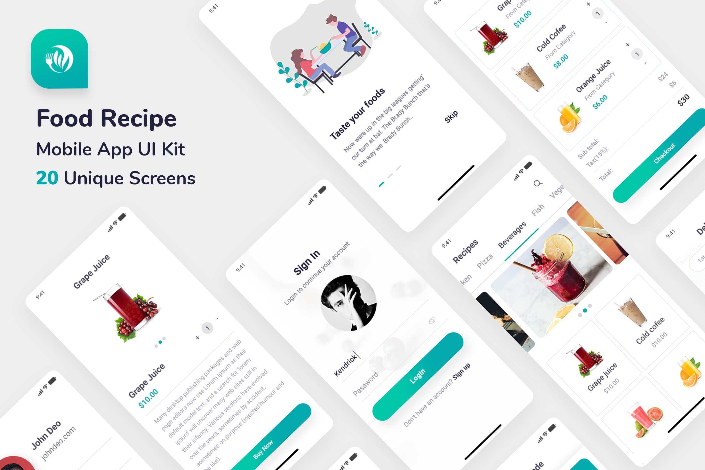 Food Recipe Mobile App UI Kit