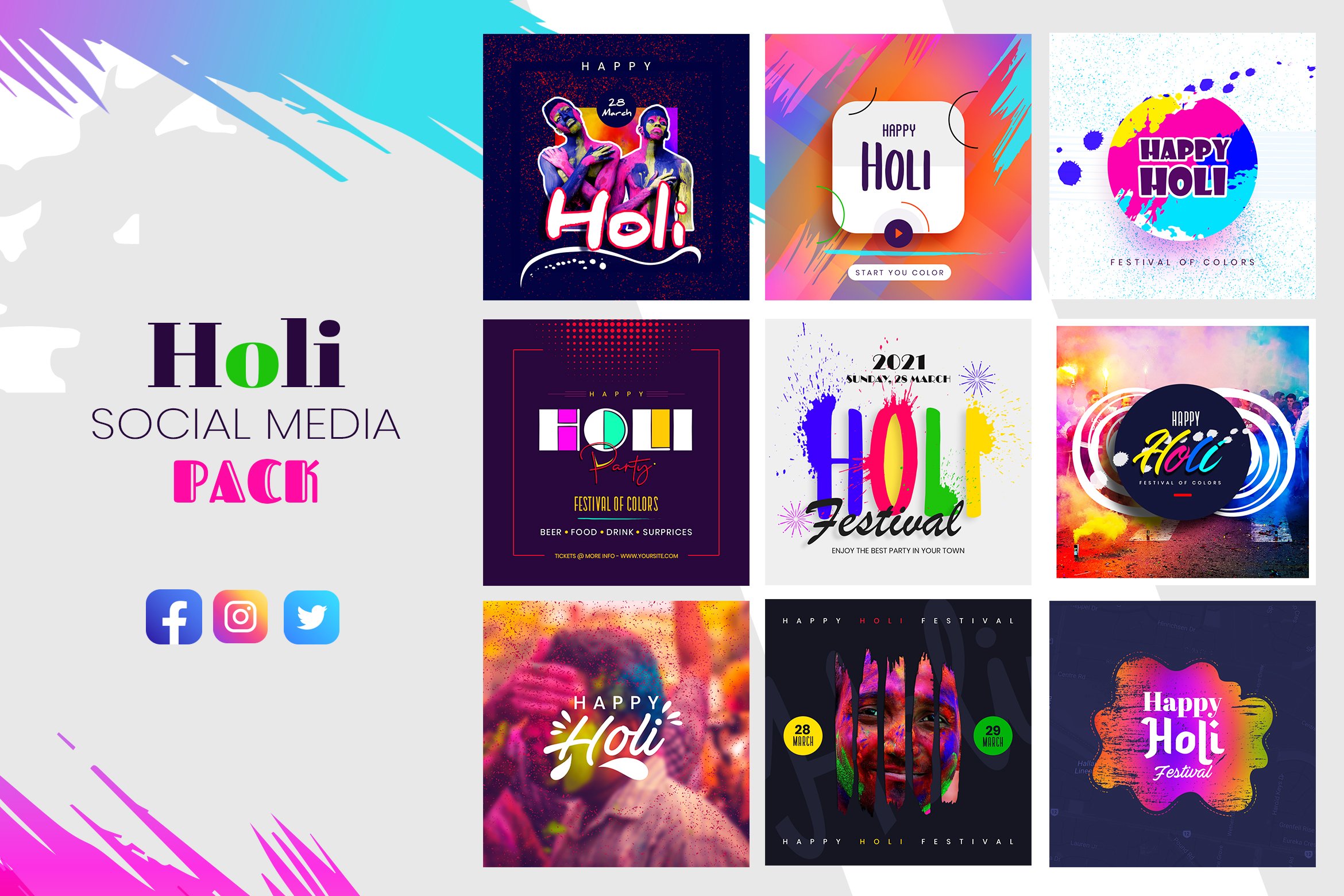 Holi Festival Social Media Template