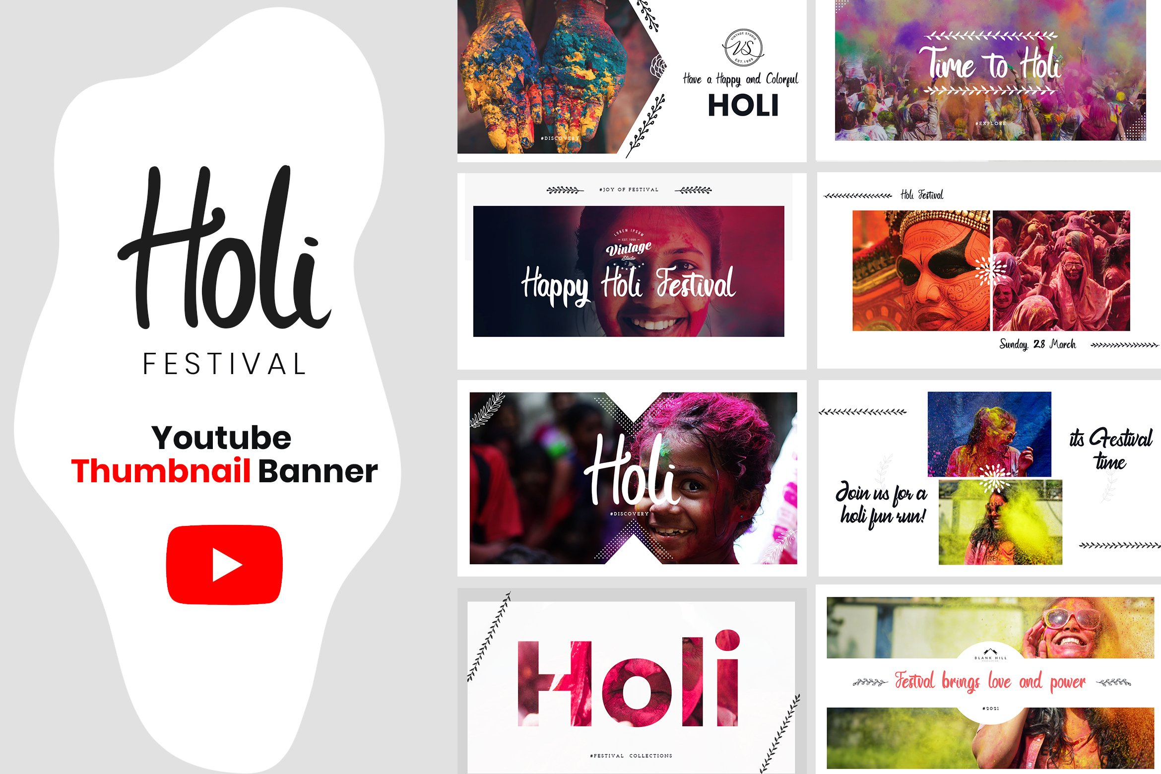 Holi Festival YouTube Thumbnail Pack
