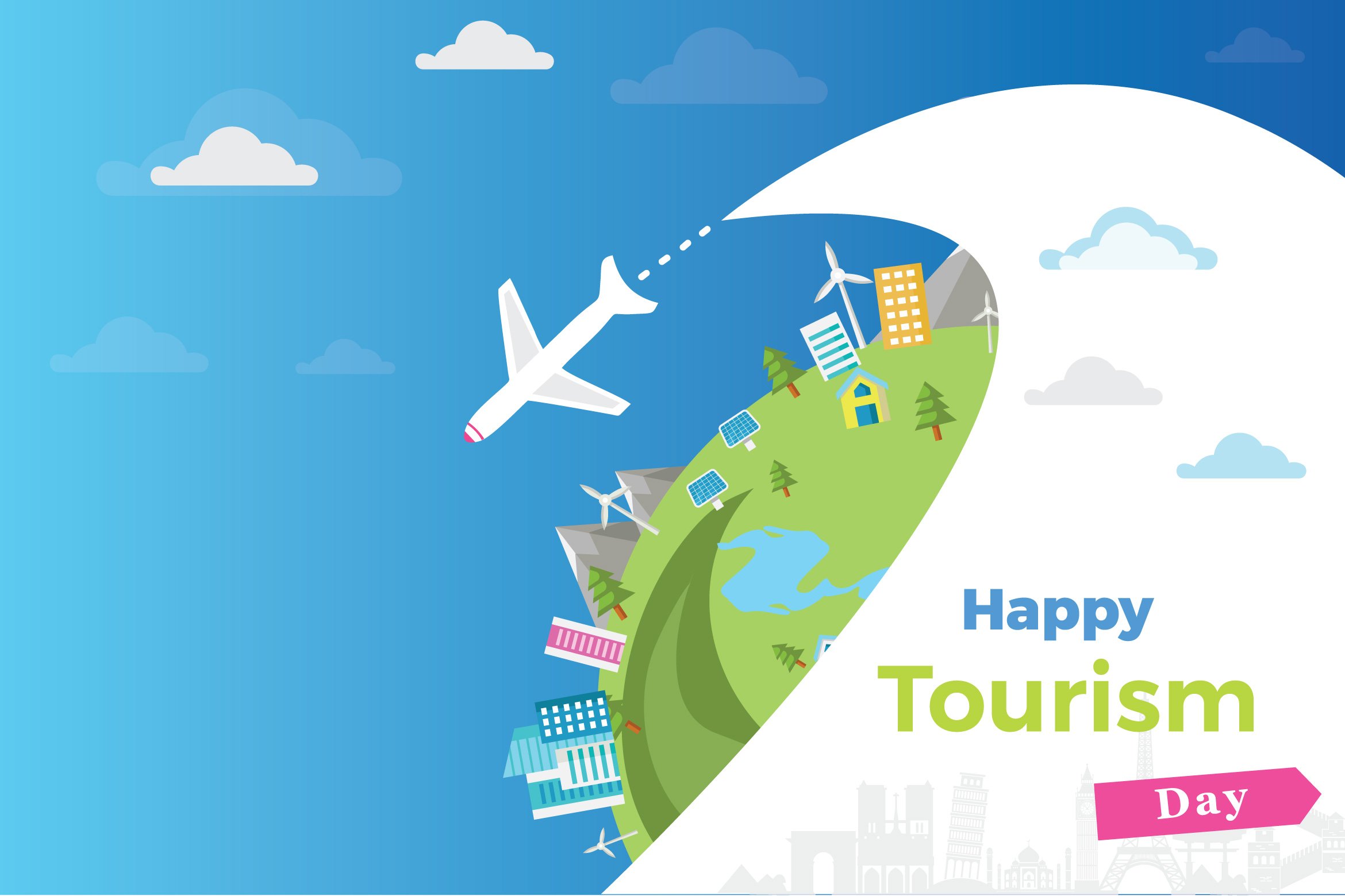 Happy Tourism Day Flat Background