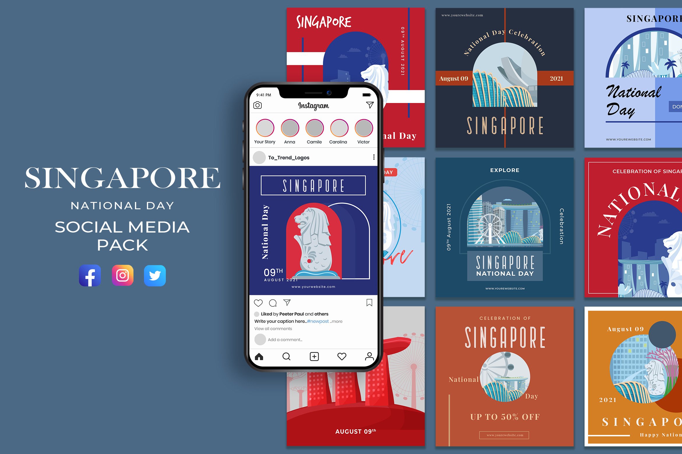 Singapore National Day  Social Media Template